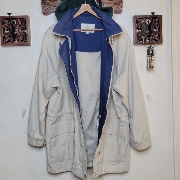 VTG London Fog Mens Lightweight Khaki Tan Cargo Parka Jacket Removable Hood✨️XL - Picture 3 of 16